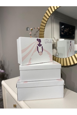 Kolix Bride Gelin Kutusu 3'lü Gelin Kutusu - Çeyiz Kutusu- Hediye Seti - Hediye Kutusu