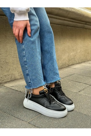 Erva'nın Butiği Siyah Cilt Leoy Leopar Bağcıklı Kadın Sneakers-5725