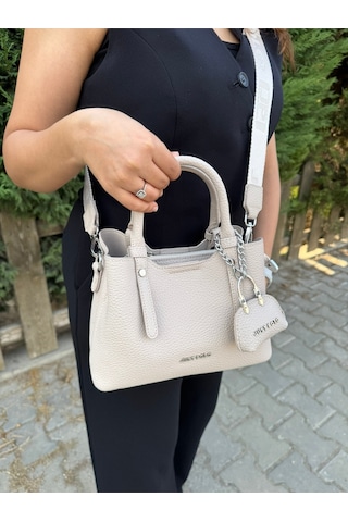 Just Polo Yeni Sezon 3 Bölmeli Yumuşak Deri Şık El Ve Omuz Çantası Shopper 22 X 18 Cm Ekru
