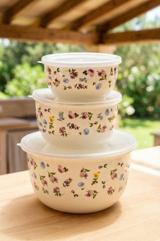 Acar Petit Fleur Emaye 3 Lü Saklama & Karıştırma Kabı Krem