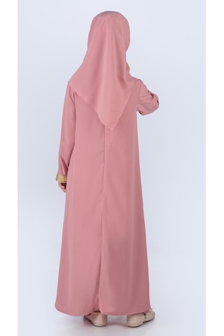 Medine İpek Kumaş Eşarplı Tesettür Namaz Elbise M00742 Pembe