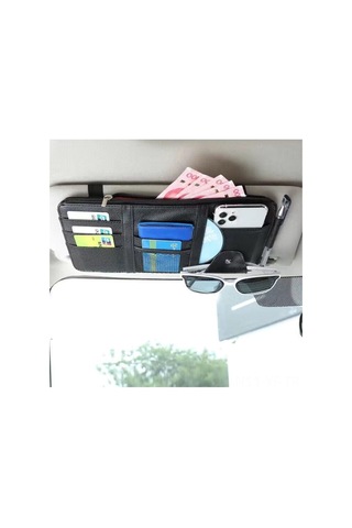 Yifomall Siyah Zincirli Araç Güneş Koruyucusu Çantası - Kart, Gözlük, Ehliyet Ve Fatura Saklama Fonksiyonlu Araç İç Çantası Siyah