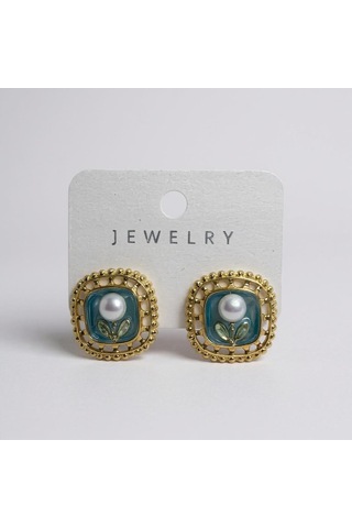 Çiçek Tasarımlı İncili Küpe Çok Renkli