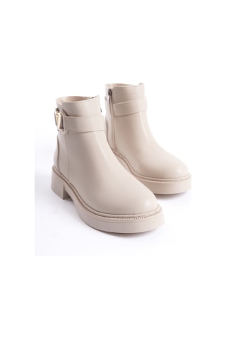 D802 Kadın Yanı Tokalı Ortopedik Soğuk Geçirmez Bot Bej