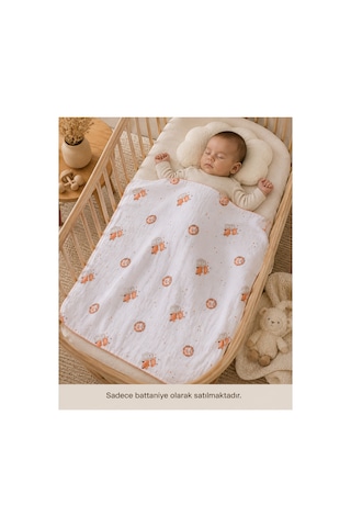 Unisex Bebek Beyaz Hayvan Desenli Müslin Örtü Ve Battaniye 85x90 Cm %100 Pamuk