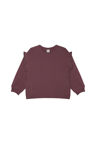 Antebies Organik Gots Sertifikalı Bordo, Dantel Detaylı, Uzun Kollu Ribanalı Kız Çocuk Sweatshirtü