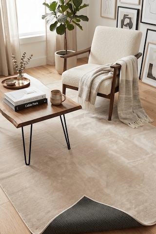 Poly Peluş Halı-bej- Salon-mutfak-antre-oturma Odası-yumuşak-kaymaz Taban-yıkanabilir Modern