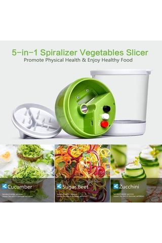 Dinosaurs 5 In1 El Spiralizer Sebze Dilimleme Ayarlanabilir Spiral Kesici Konteyner Kabak Noodle Spagetti Maker Spiral Dilimleme Altın