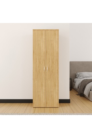 Ahşap Gardırop, Elbise Dolabı, Çok Amaçlı Dolap, Dolap & Temizlik Dolabı, 60x34x180cm Safir Meşe