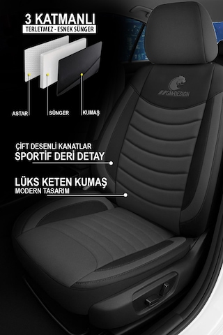 Panther Serisi Keten Kumaş Oto Koltuk Kılıfı Hyundai İ20-i30-accent-blue-era-getz Uyumlu Füme