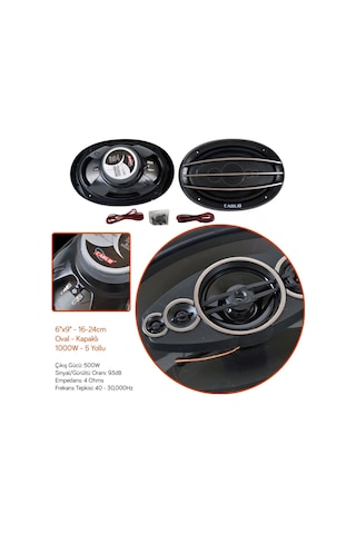 Carub 16X22 Cm Oval Hoparlör 6X9 İnç Kapaklı 1000W 5 Çıkışlı Br27
