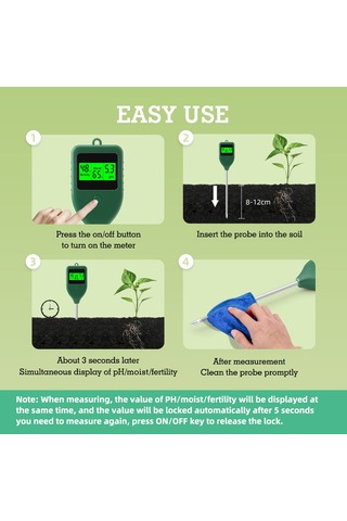 Springsun 3 Ü 1 Arada Toprak Ph/nem/verimlilik Ölçer İç Mekan, Saksı Bitkileri & Çimler İçin