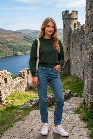 Luxıc Core Kadın Crop Bisiklet Yaka Sweatshirt Pamuklu Yumuşak Dokulu Günlük Spor Sweatshirt Yeşil