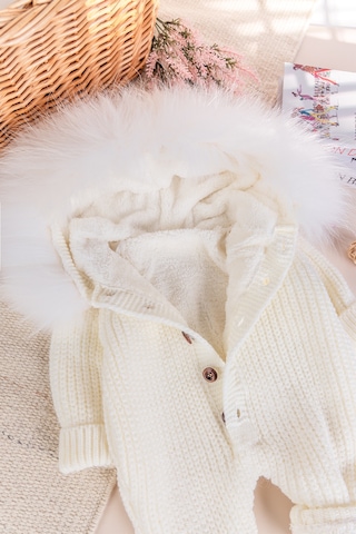 Triko Örgü Kışlık İçi Welsoft Astarlı Kapüşonlu Kız/erkek Bebek Tulum Krem