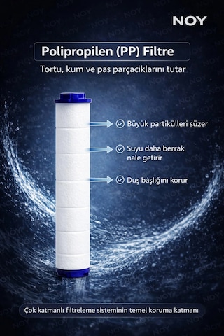 Noy Filtreli Duş Başlığı 5 Yedek Filtre İle Su Arıtmalı, Klor Ve Kireç Önleyici, Yüksek Basınçlı Siyah