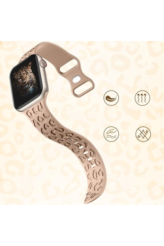 Apple Uyumlu Watch 44 45 46mm Leopar Desenli Yumuşak Silikon Kordon Seri 2 3 4 5 6 Se 7 8 9 10