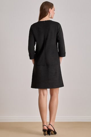 Diz Boy Siyah Süet Elbise Siyah