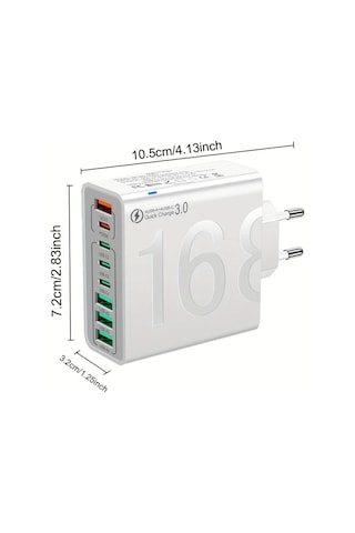 Xuweiwei Kaxoe 8in 1 Hızlı Şarj Usb Telefon Şarj Adaptörü 4 Usb 4 Type-c Sarı Qc 3.0 İphone Uyumlu Samsung Sarı
