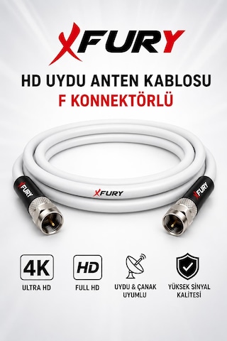 Fury Hd Uydu Anten Kablosu 10 Metre F Konnektörlü Full Hd 4k Tv Kablosu