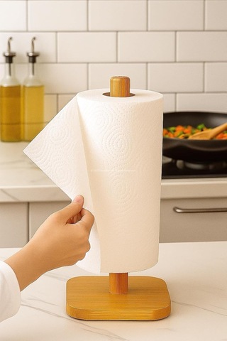 Bambu Kağıt Havluluk Doğal Ahşap Mutfak Tezgahı İçin Dikey Kağıt Havlu Standı Modern Şık Tasarım Dayanıklı Kolay Temizlenir Kaymaz Tabanlı Pratik Kağıt Havlu Tutucu Organizer Kare Çok Renkli