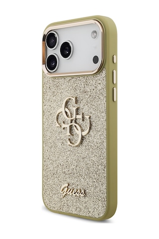 Apple Uyumlu iPhone 17 Pro Max Kılıf Guess Lisanslı 4g Büyük Metal Logolu Glitter Kapak Gold Gold