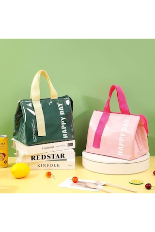 Yalıtımlı Çanta Kalınlaştırılmış Oxford Kumaş Yalıtımlı Çanta Tote Öğle Yemeği Kutusu Çantası - Pembe --