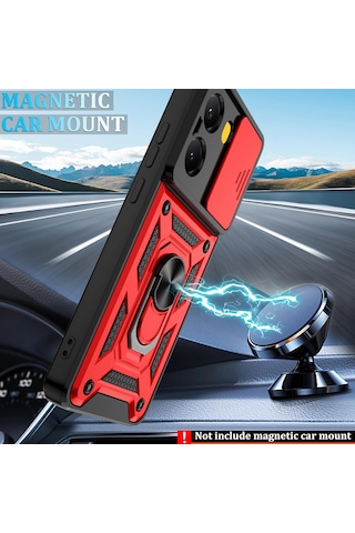 Xiaomi Poco X7 Pro İle Uyumlu Kılıf Magnetik Standlı Kamera Korumalı Sürgülü Kapak Kirmizi
