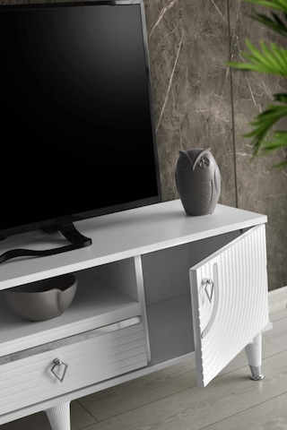 110 CM ART MDF MEBRAN KAPAK TV SEHPASI BEYAZ - GÜMÜŞ