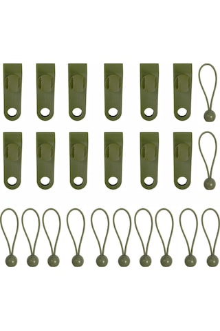 Skycity 12 Adet Yeşil Nylon Tente Klipsi + 12 İp Topu, Dayanıklı Fosforlu Korumalı, Çadır/perde/caravan Sabitleme Kiti, Yüksek Kalite Rüzgar Direnci Yeşil