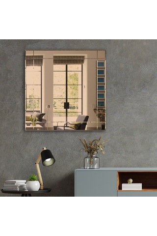 Ayna | Bronz Ayna | Dikdörtgen Kanallı - Kare Ayna | 60Cm X 60Cm Bronz
