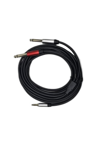 5 Metre 3.5 Mm To 2 X 6.35 Mm Ses Kablosu - Aux To Çivi Jak Mikser Ve Amfi Bağlantı Kablosu