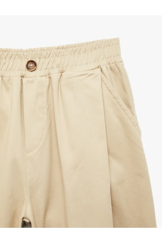 Koton Balon Pantolon Oversize Pile Detaylı Pamuklu Bej 7wkb40015tw Ekru