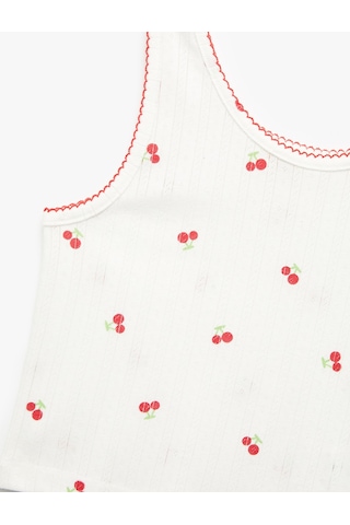 Koton Kiraz Baskılı Kolsuz Bisiklet Yaka Crop Atlet Ekru Desenli 5skg30102ak