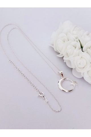 925 Ayar Gümüş Rodyumlu Bayrak Ay Yıldız Tasarım Kadın Kolye