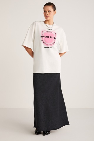 Ethıquet Bug Kadın %100 Organik Pamuklu Baskı Detaylı Oversize Fit Bol Kesim Kısa Kollu Ekru T-shirt