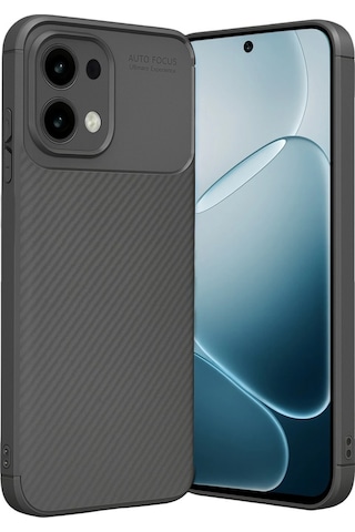 Oppo A6 Pro 4g Uyumlu Kılıf Karbon Tasarım Kamera Korumalı Silikon Telefon Kılıfı Kapak Gri