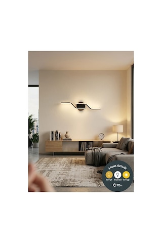 Glans Modern 3 Renk Işıklı Duvar Apliği Ledli Salon Yatak Odası Koridor Gece Lambası Siyah