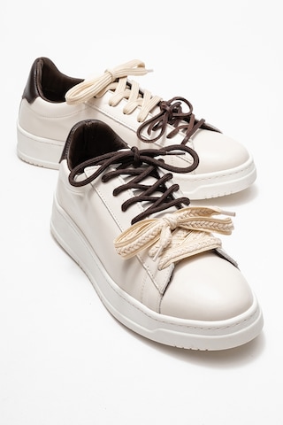 Luvishoes Luvi Shoes Warron Ekru Kahverengi Hakiki Deri Kadın Sneakers Ekru - Kahverengi