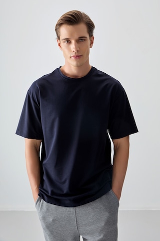 Air Jones Tommy Life Lacivert Pamuklu Kalın Yumuşak Dokulu Oversize Fit Basic Erkek T-shirt - 88377 Lacivert