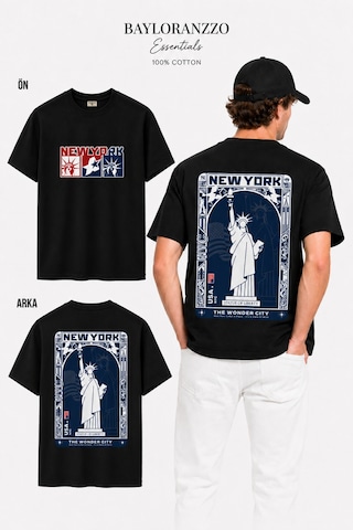 Bayloranzzo New York %100 Pamuk Heavy Cotton Premium Kalite Unisex Tişört Siyah