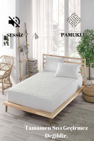 Mona Verde Sessiz Pamuklu Alez Yatak Koruyucu Kapitoneli Fitted Tek Çift Kişilik Bebek Alezi MNVPFK00 Beyaz