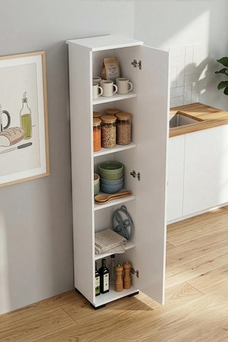 Mutfak Dolabı Çok Amaçlı Dar Kiler Dolap Raflı Kapaklı Organizer 5 Katlı 244 Beyaz Çok Renkli