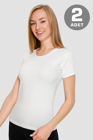 Arma Yıldız Kadın Beyaz Basic Tişört 2'li Paket Pamuklu Likralı Esnek Kısa Kol Fanila Beyaz