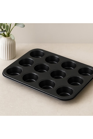 12 Gözlü Metal Muffin Kek Kalıbı - Siyah Düz Aklby-bsva58 Diğer