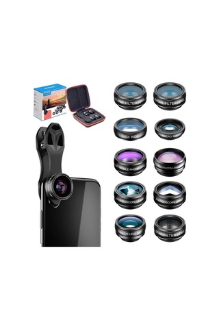 Apexel 10'u 1 Arada Telefon Lens Kiti Apexel 10'u 1 Arada Telefon Lens Kiti