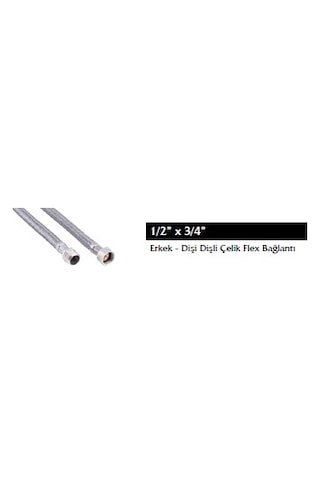 Nipelli Çelik Flex Bağlantı, 1/2"-3/4", 30 Cm, Erkek Dişi Dişli 1