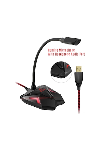 Springsun Oyun Mikrofonu - Usb Pc Mikrofon, Led Aydınlatmalı, 360 Ayarlanabilir, Sessiz Mod, Kulaklık Çıkışı