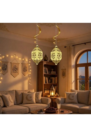 Ramazan Otantik Kandil Gold Parlak 2'li 4d Asmalı Süs 25 Cm