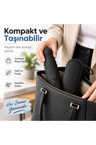 Sena Ticaret Mini Kapsül Şemsiye - Uv Korumalı Portatif Katlanır Siyah