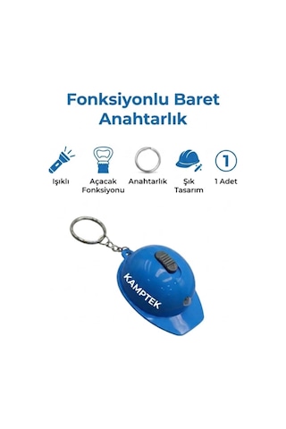 Baret Tasarım Anahtarlık Açacak Fonksiyonlu Işıklı Tasarım Anahtarlık Baret Mavi Mavi